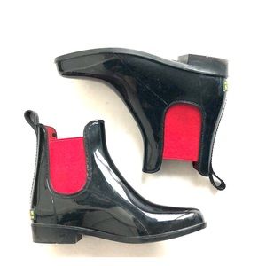 Black Waterproof Rain Boots with Red accent